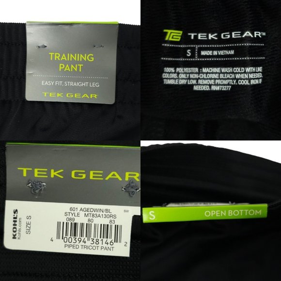 Tek Gear Training Pant Mens S Piped Tricot Drawstring Elastic Waist Black NEW - Picture 8 of 13